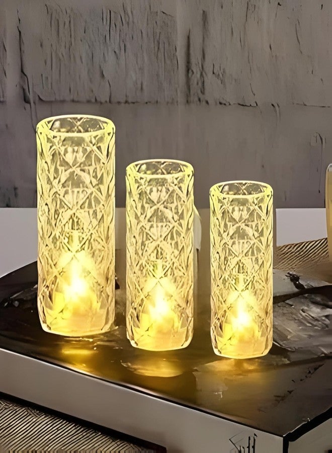 VERVENIX 3 Pcs Set Diamond Flameless and Smokeless Decorative LED Tea Light Candles, Transparent Acrylic Lights for Festive Diwali Decoration (Combo Set: 9 cm, 7 cm, 5 cm, Warm White) - Image 1